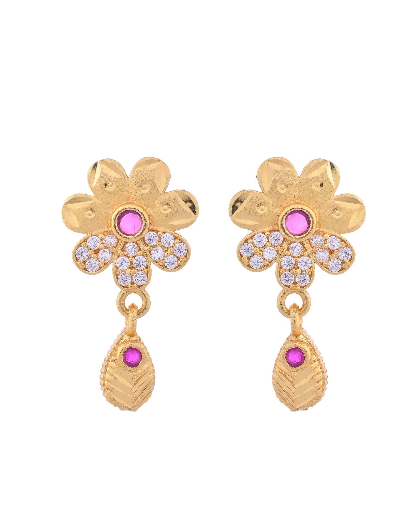 VOJ Gold-Polished Floral Shaped AD Stone Studded Chain Set - Swadesiicart