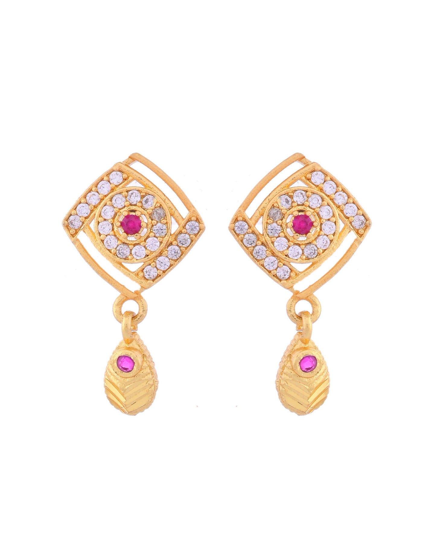 VOJ Gold-Polished Square Shaped AD Stone Studded Chain Set - Swadesiicart