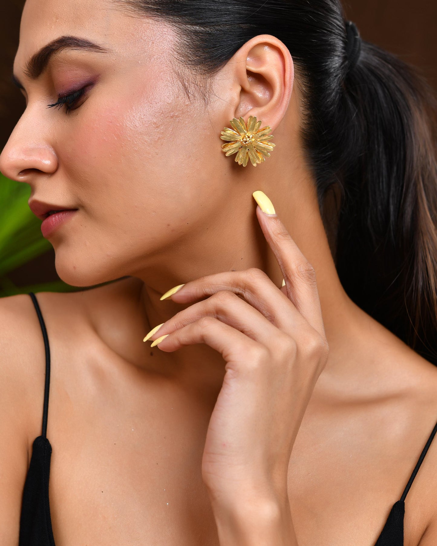 VOJ Gold Polished Anti Tarnish Elegent Floral Shaped Stud Earrings - Swadesiicart