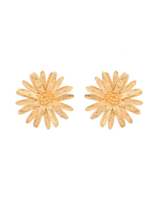VOJ Gold Polished Anti Tarnish Elegent Floral Shaped Stud Earrings