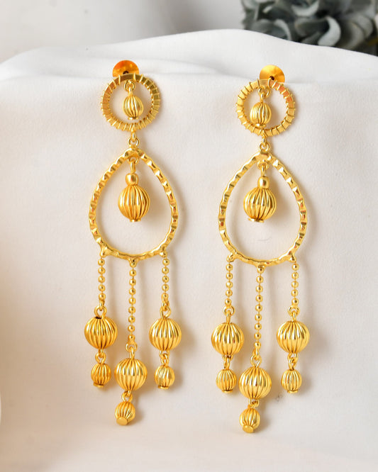 VOJ Gold Polished Elegant Anti Tarnish Big Drop Earrings - Swadesiicart
