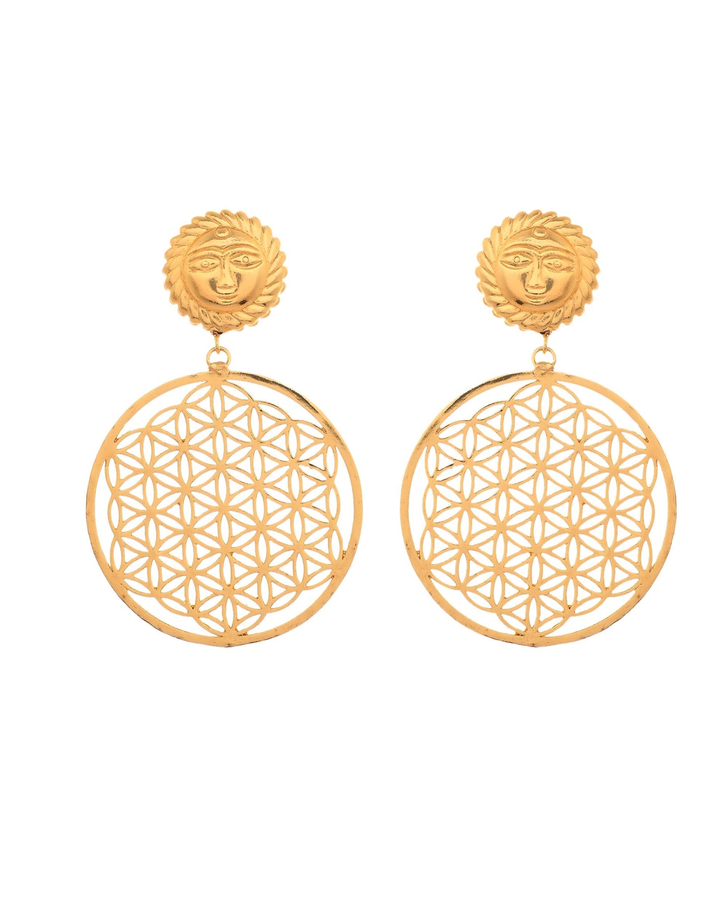 VOJ Gold Polished Hand Crafted Anti Tarnish Circular Earrings - Swadesiicart