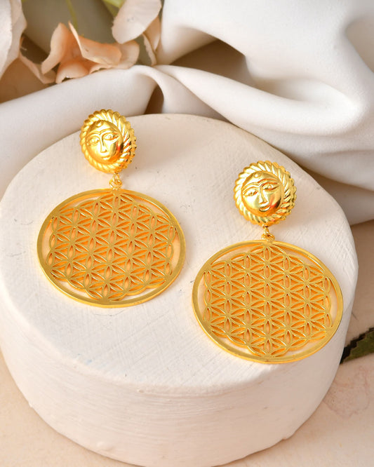 VOJ Gold Polished Hand Crafted Anti Tarnish Circular Earrings - Swadesiicart