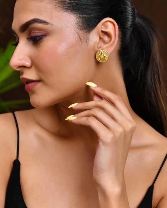 VOJ Gold Polished Designer Small Stud Earrings - Swadesiicart