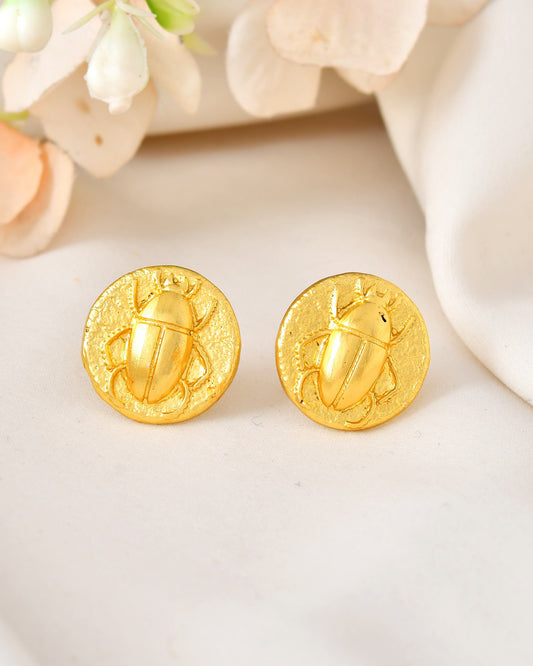 VOJ Gold Polished Designer Small Stud Earrings - Swadesiicart