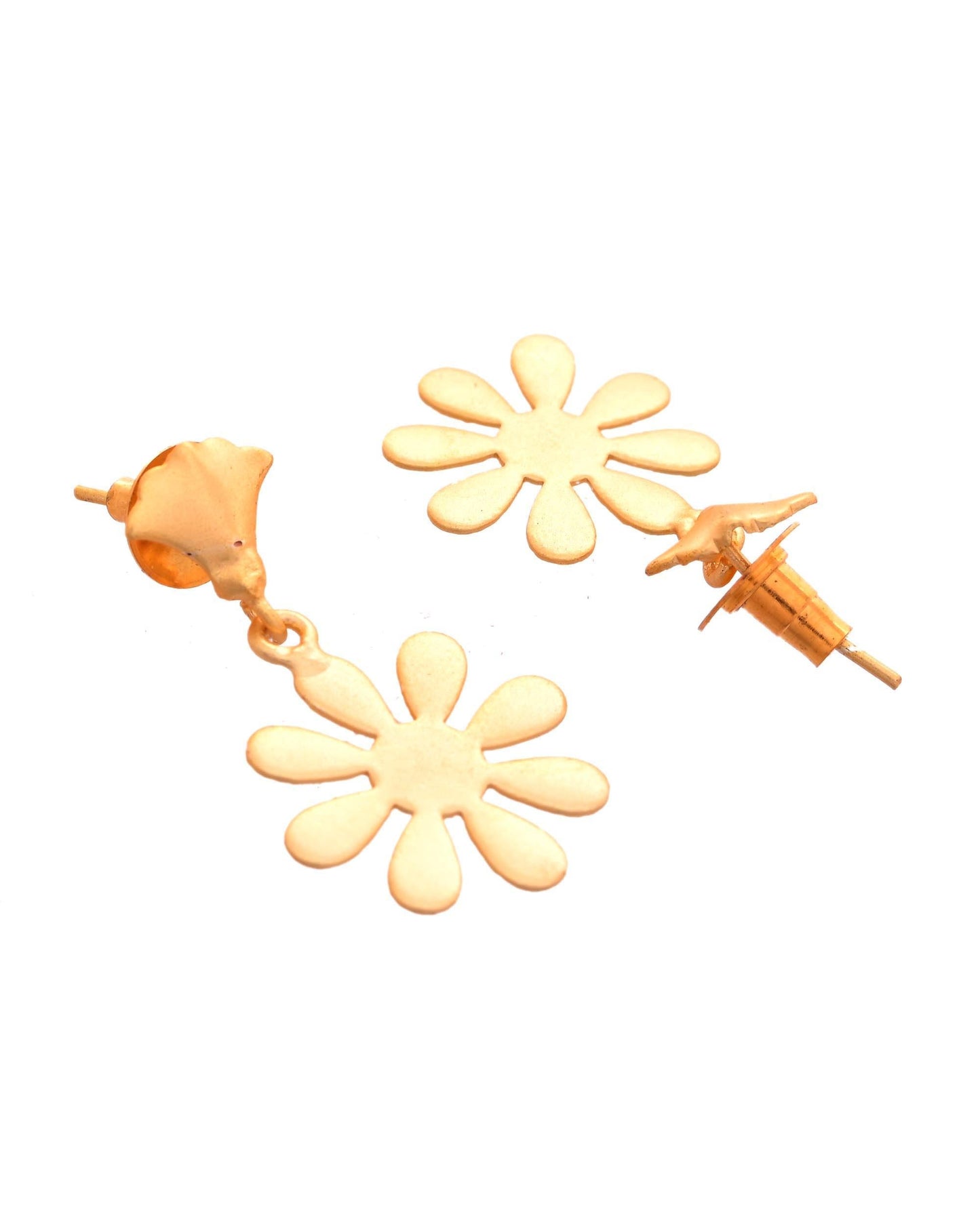 VOJ Gold Polished Anti Tarnish Flower Shaped Drop Earrings - Swadesiicart