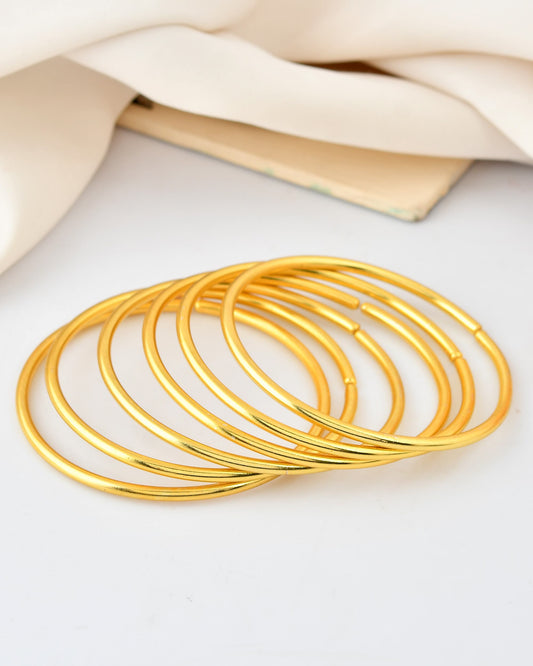 VOJ Set of 6, Gold Polished Anti Tarnish Bangles - Swadesiicart