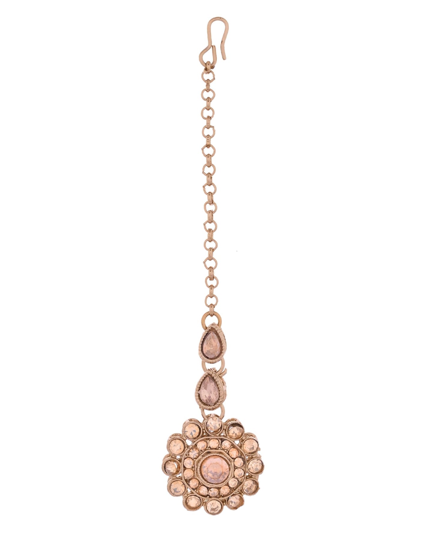 VOJ Copper Plated Stone Studded Circular Shaped Jewellery Set With Maang Tikka - Swadesiicart