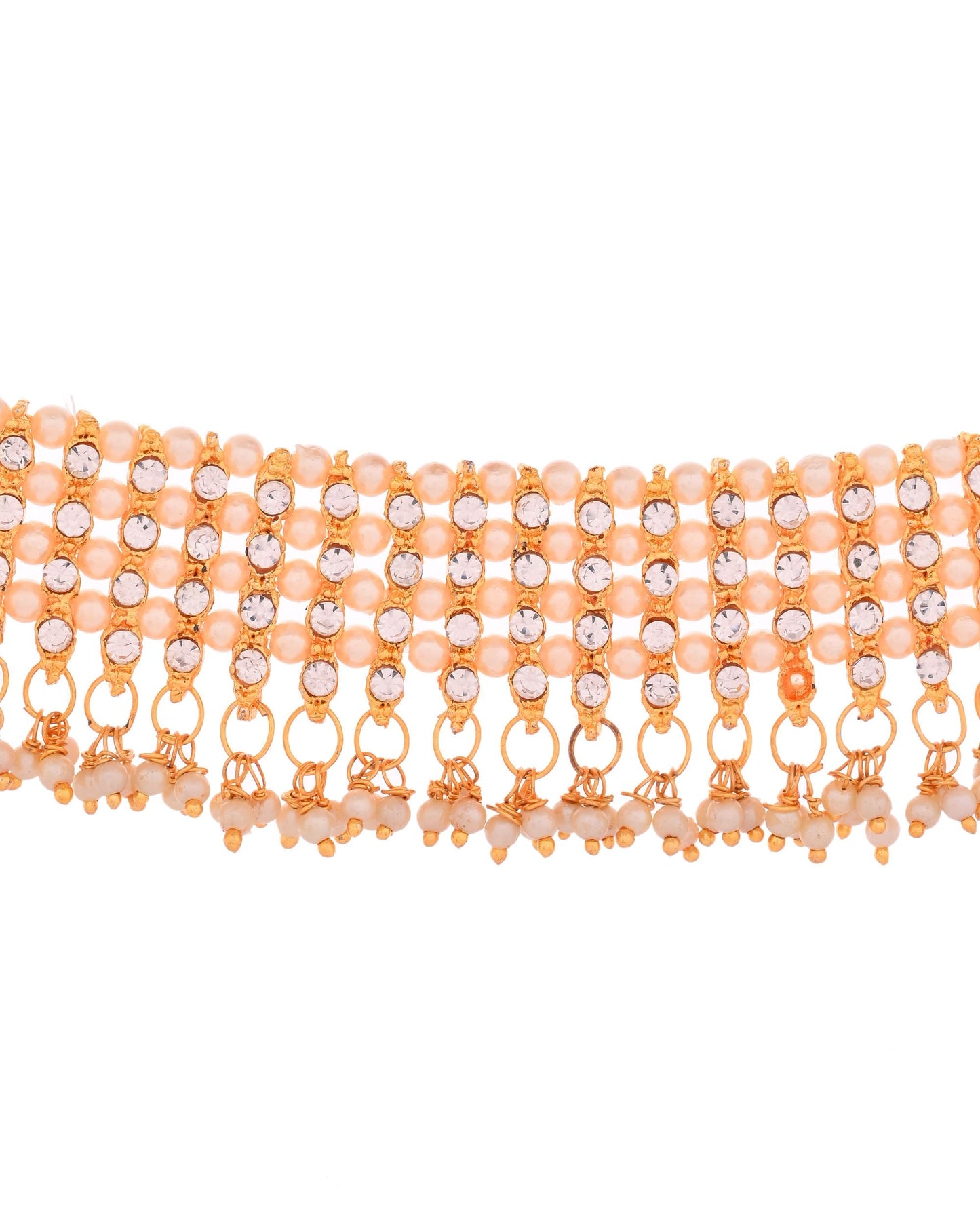 VOJ Gold Polished Artifical Beads And Stone Studded Necklace And Earrings Set - Swadesiicart