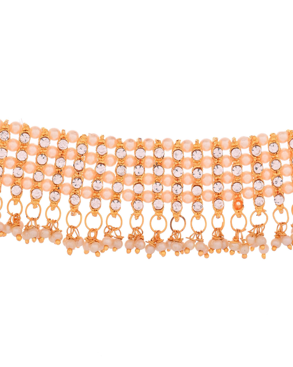 VOJ Gold Polished Artifical Beads And Stone Studded Necklace And Earrings Set