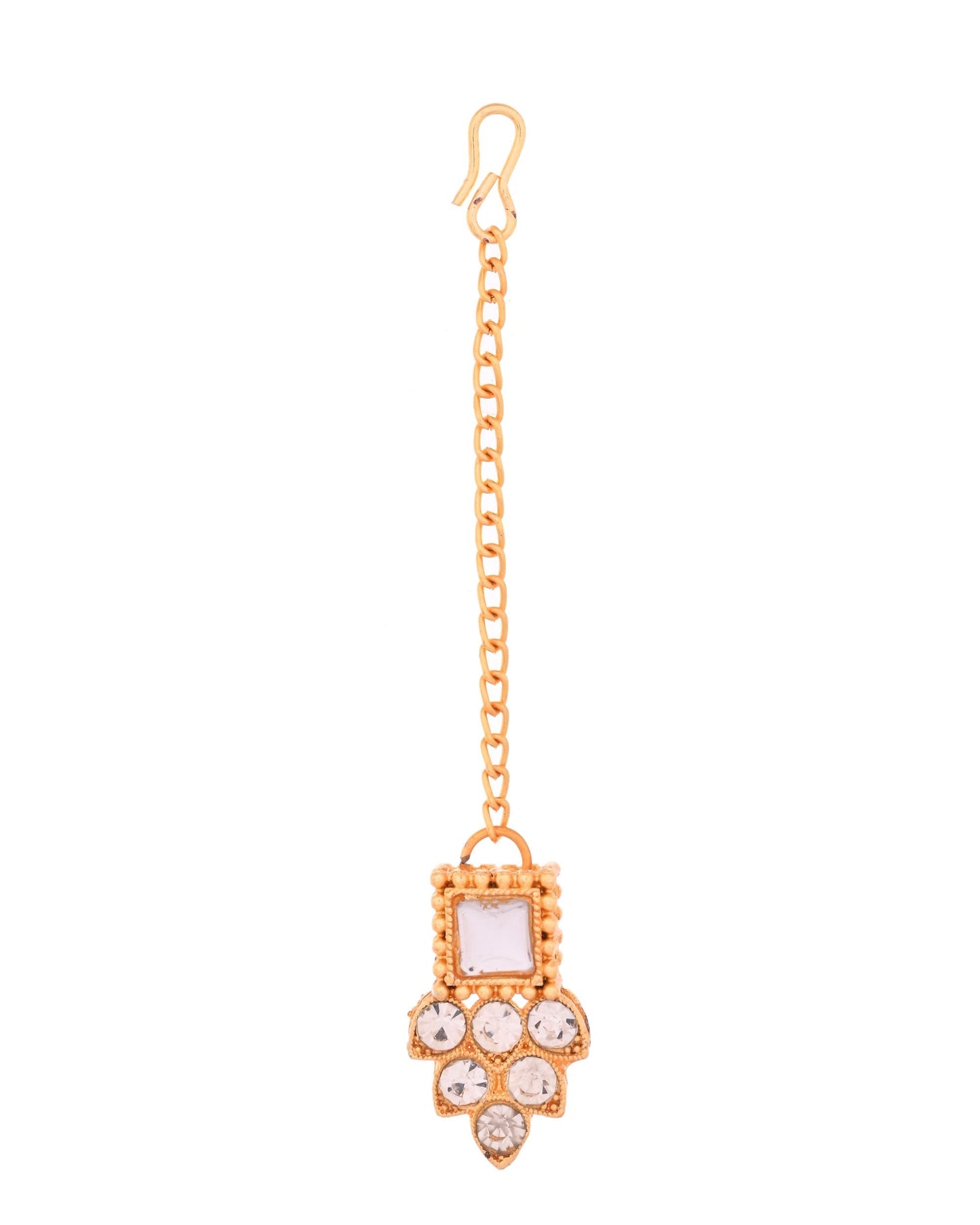 VOJ Gold Polished Stone Studded Necklace Set With Maang Tikka - Swadesiicart