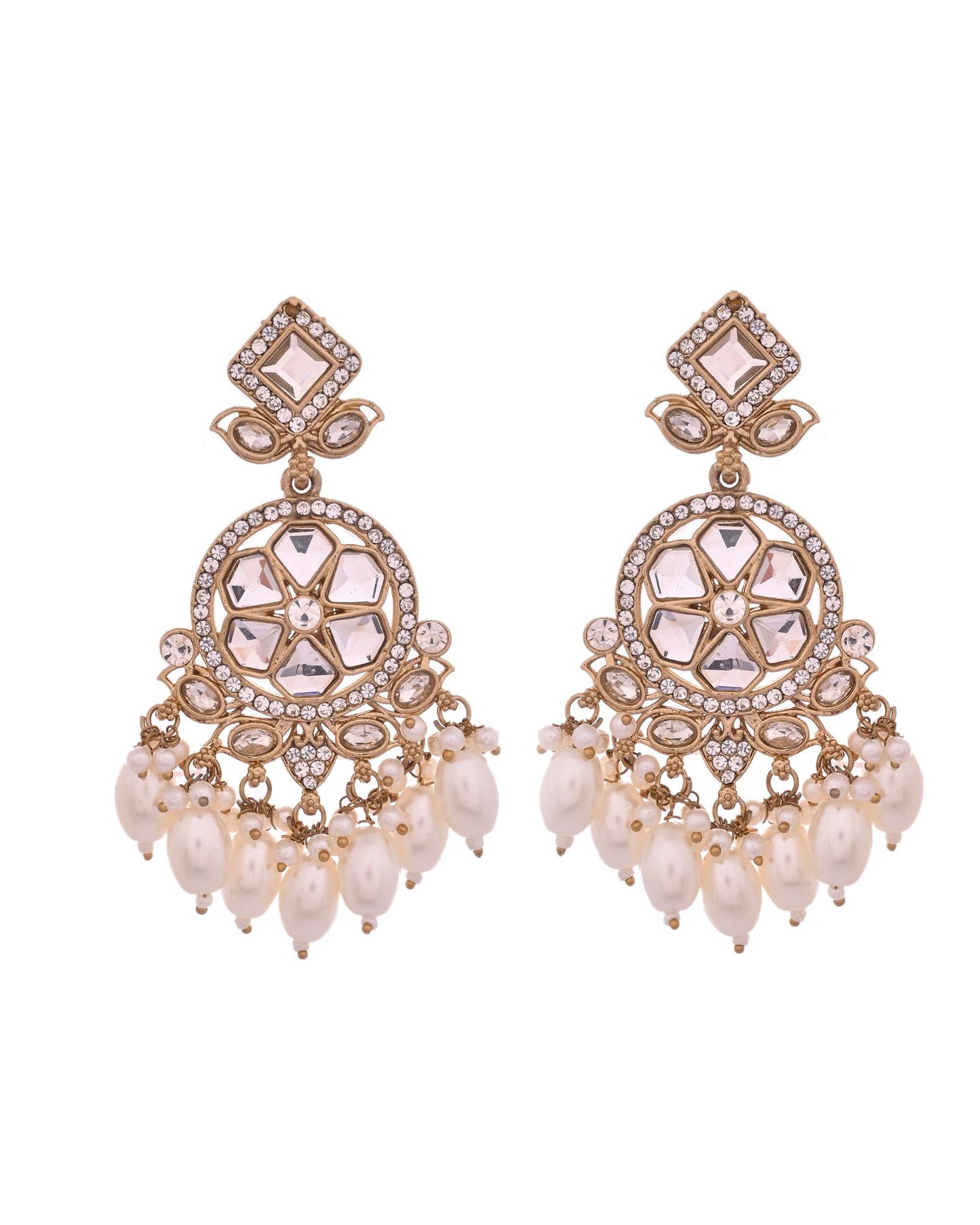 VOJ Copper-Toned Artifical Stone Studded Circular Long Necklace And Earrings Set - Swadesiicart