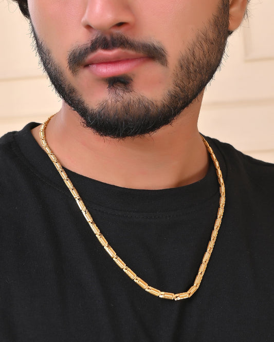 VOJ Men Gold Polished Textured Link Chain - Swadesiicart