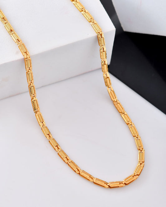 VOJ Men Gold Polished Textured Link Chain - Swadesiicart