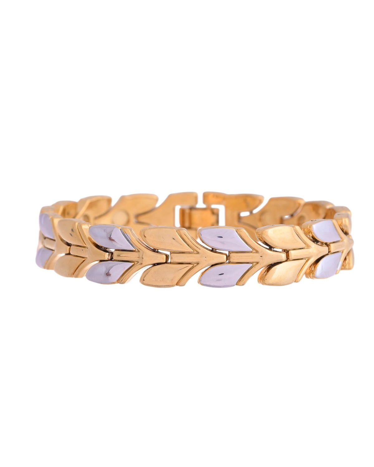 VOJ Gold Toned & Silver-Toned Stainless Steel Magnetic Wheat Chain Bracelet