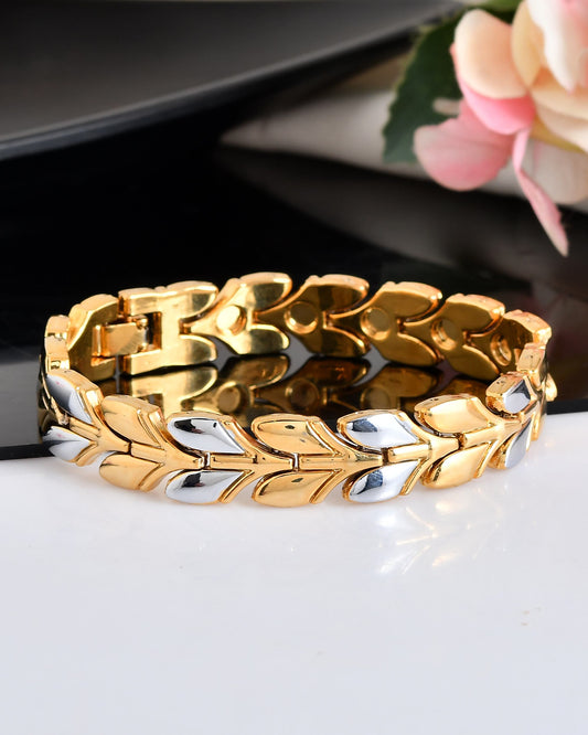 VOJ Gold Toned & Silver-Toned Stainless Steel Magnetic Wheat Chain Bracelet - Swadesiicart