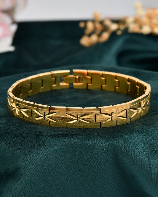 VOJ Gold Polished Textured Men's Bracelet - Swadesiicart