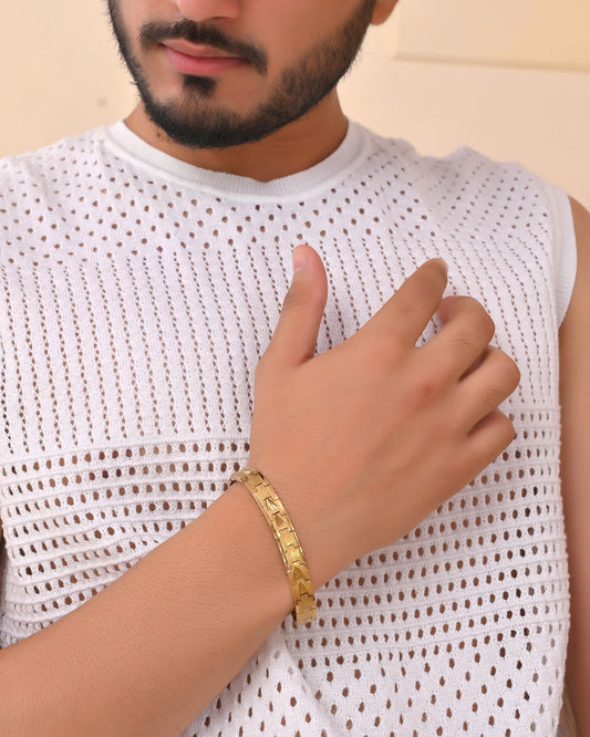 VOJ Textured Gold Polished Men's Bracelet - Swadesiicart