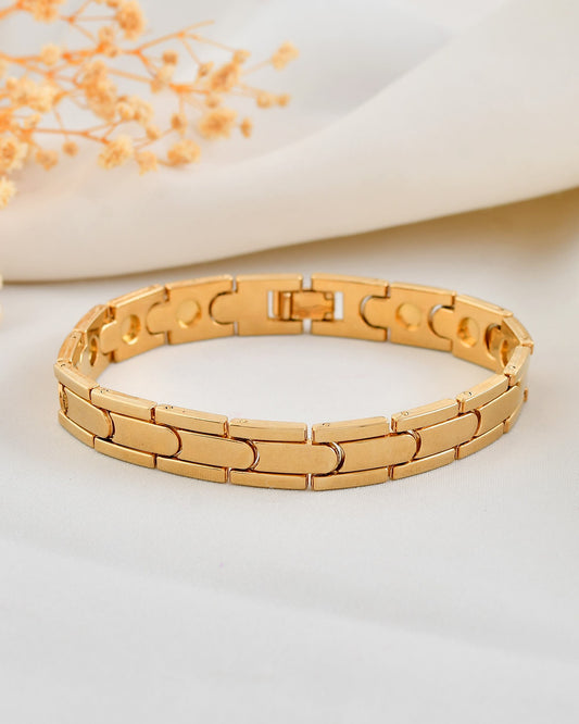 VOJ Classic Gold-Toned Stainless Steel Power Element Bracelet - Swadesiicart