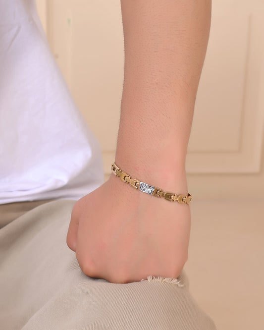 VOJ Men's Elegant Two-Tone Gold & Silver Link Bracelet