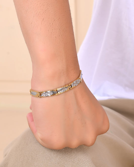 VOJ Men's Double Toned Textural Linked Bracelet - Swadesiicart