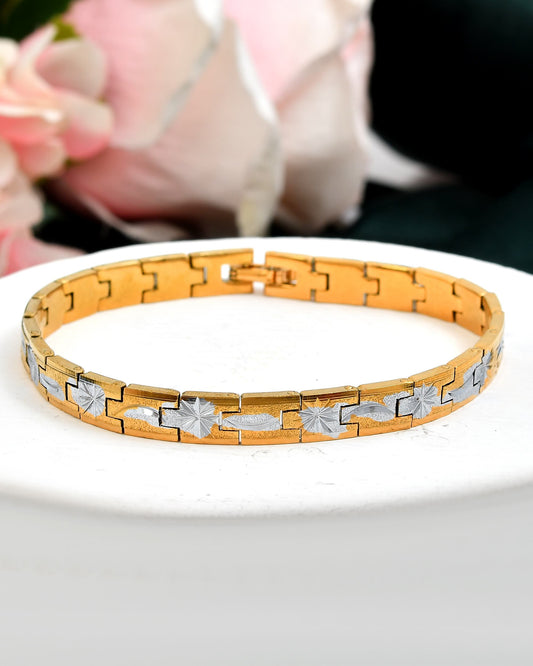 VOJ Men's Double Toned Textural Stainless Steel Bracelet - Swadesiicart