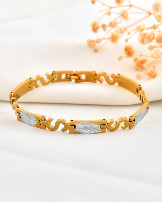 VOJ Gold And Silver Toned Stainless Steel Dolor Sign Bracelet For Men - Swadesiicart