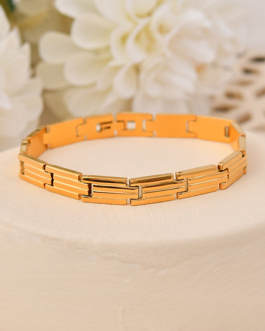 VOJ Gold Polished Linked Designed Bracelet For Men's - Swadesiicart