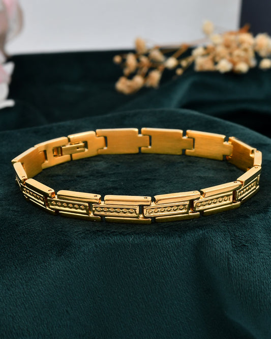 VOJ Men Gold Polished Textural Link Bracelet - Swadesiicart