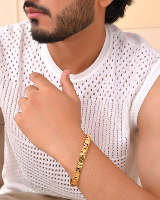 VOJ Men Gold-Toned Stainless Steel Linked Designer Chain Bracelet - Swadesiicart