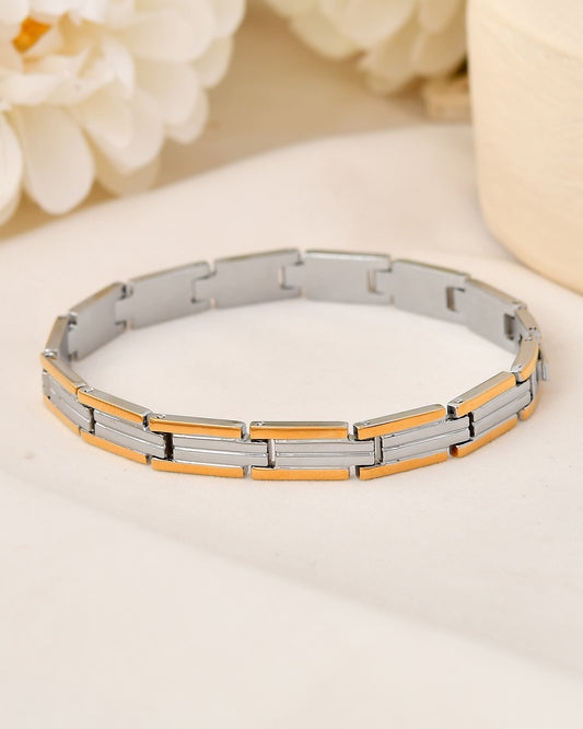 VOJ Men Double-Toned Stainless Steel Linked Chain Bracelet - Swadesiicart