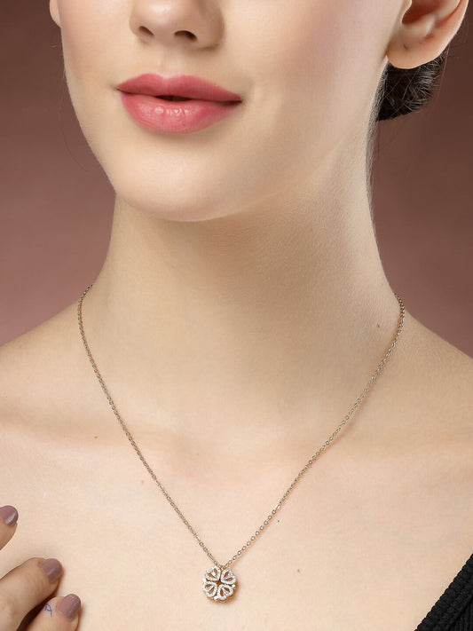 NVR Women's Rose Gold Heart Shape American Diamond Metal Chain | Swadesiicart