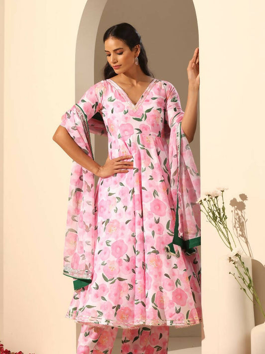 Pomcha Jaipur Pink Gul Rozi Anarkali Set | Swadesiicart