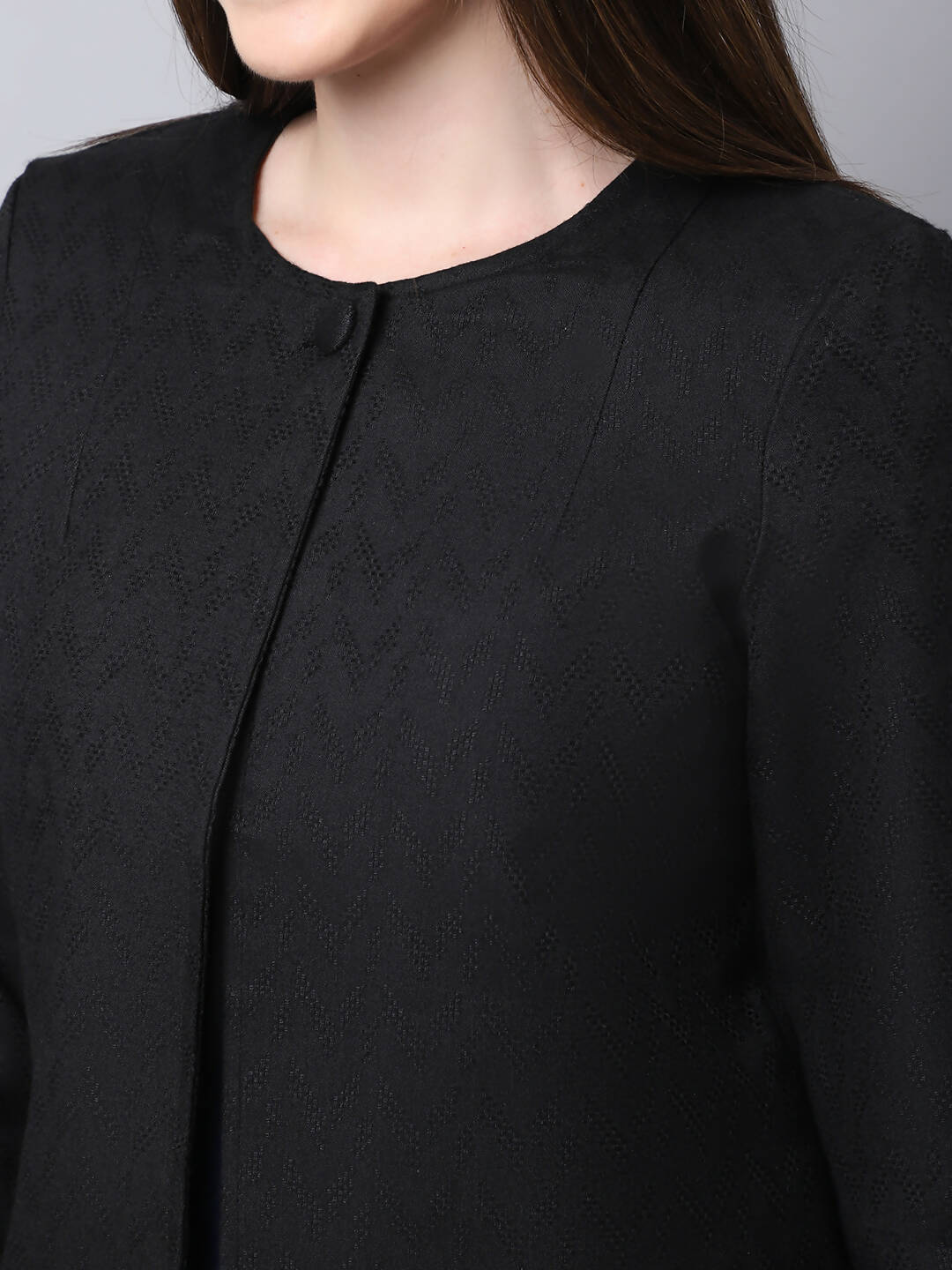 Even Apparels Black 100% Viscose Open Front Statement Women's Jacket | Swadesiicart