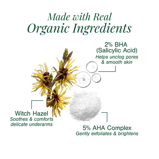 5% AHA + 2% BHA Underarm Roll-on Deodorant Fortified with Vanilla + Witch Hazel