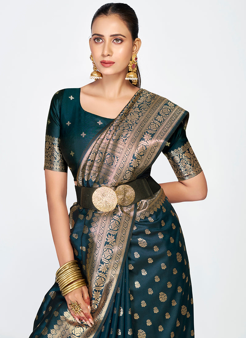Vellora Navy Blue Premium Banarasi Silk Saree with Gold Zari | Swadesiicart