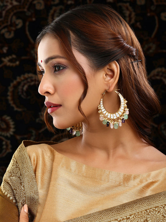 Ruby Raang Gold Polished Multi-Color Kundan Loops | Swadesiicart