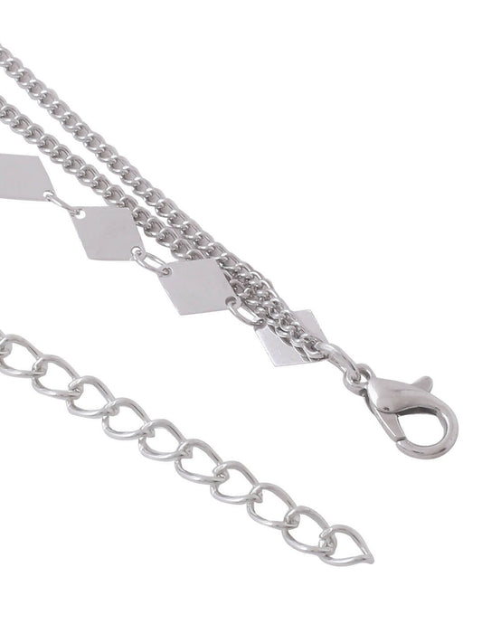 NVR Women's 3 Layered Silver-Plated Minimal Layered Necklace | Swadesiicart