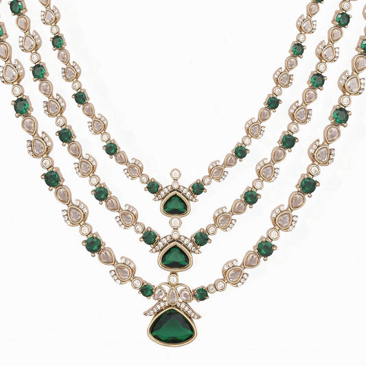 Nuyug 18K Gold Plated Emerald Elysian Layered Necklace Set | Swadesiicart