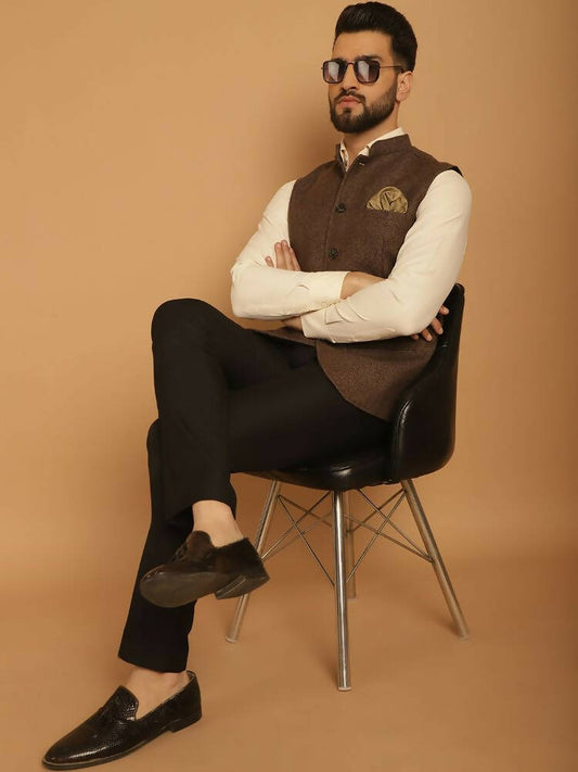 Even Apparels Pure Wool Nehru Jacket - Brown | Swadesiicart