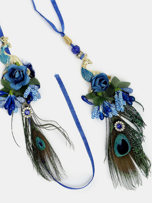 NVR Women & Men Set of 2 Blue Peacock Design Bhaiya Bhabhi Rakhi With Roli Chawal | Swadesiicart