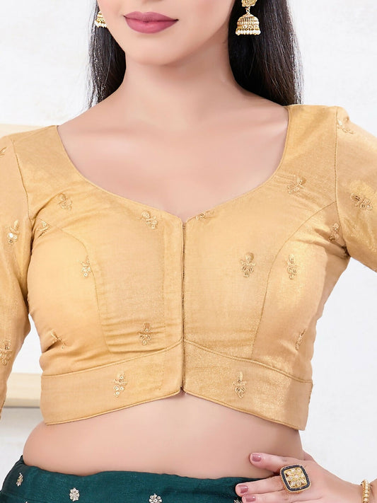 Joban Fashion Gold Shimmer Elbow Sleeveless Front Open Blouse - Swadesiicart
