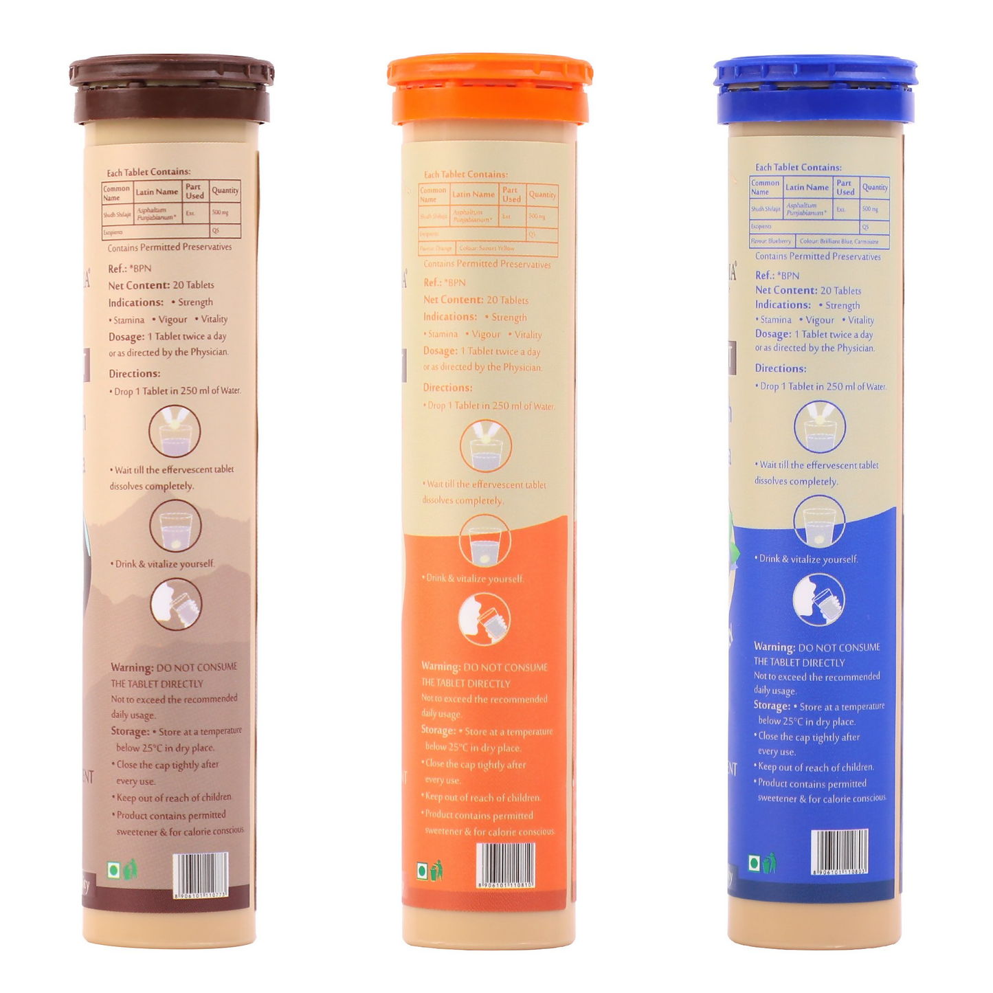 Upakarma Ayurveda Pure SJ Effervescent Tablets in 3 Unique Flavors (Pure SJ, Orange & Blueberry) Combo | Swadesiicart