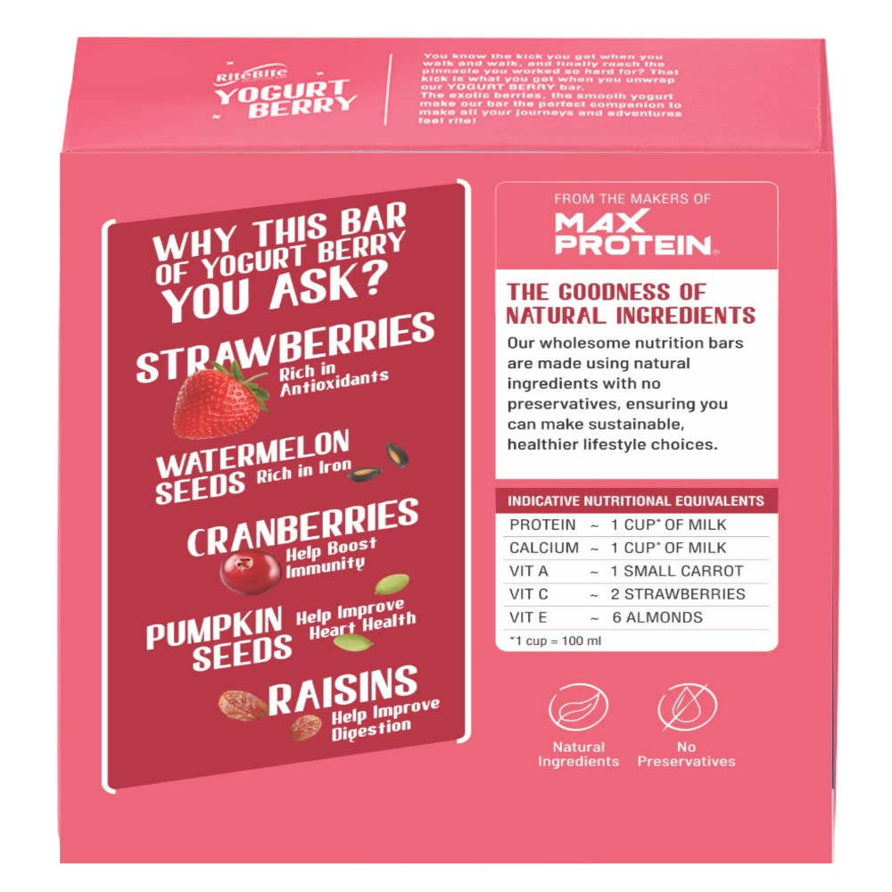 RiteBite Max Protein Yogurt Energy Berry Nutrition Bar - Swadesiicart