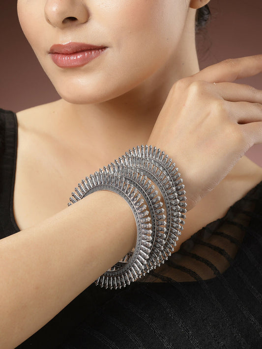 NVR Women's Set of 4 Silver-Plated German Silver Oxidised Bangles - NR Retail-NVR