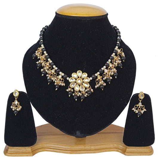 Joban Fashion Black kundan work Necklace Set | Swadesiicart