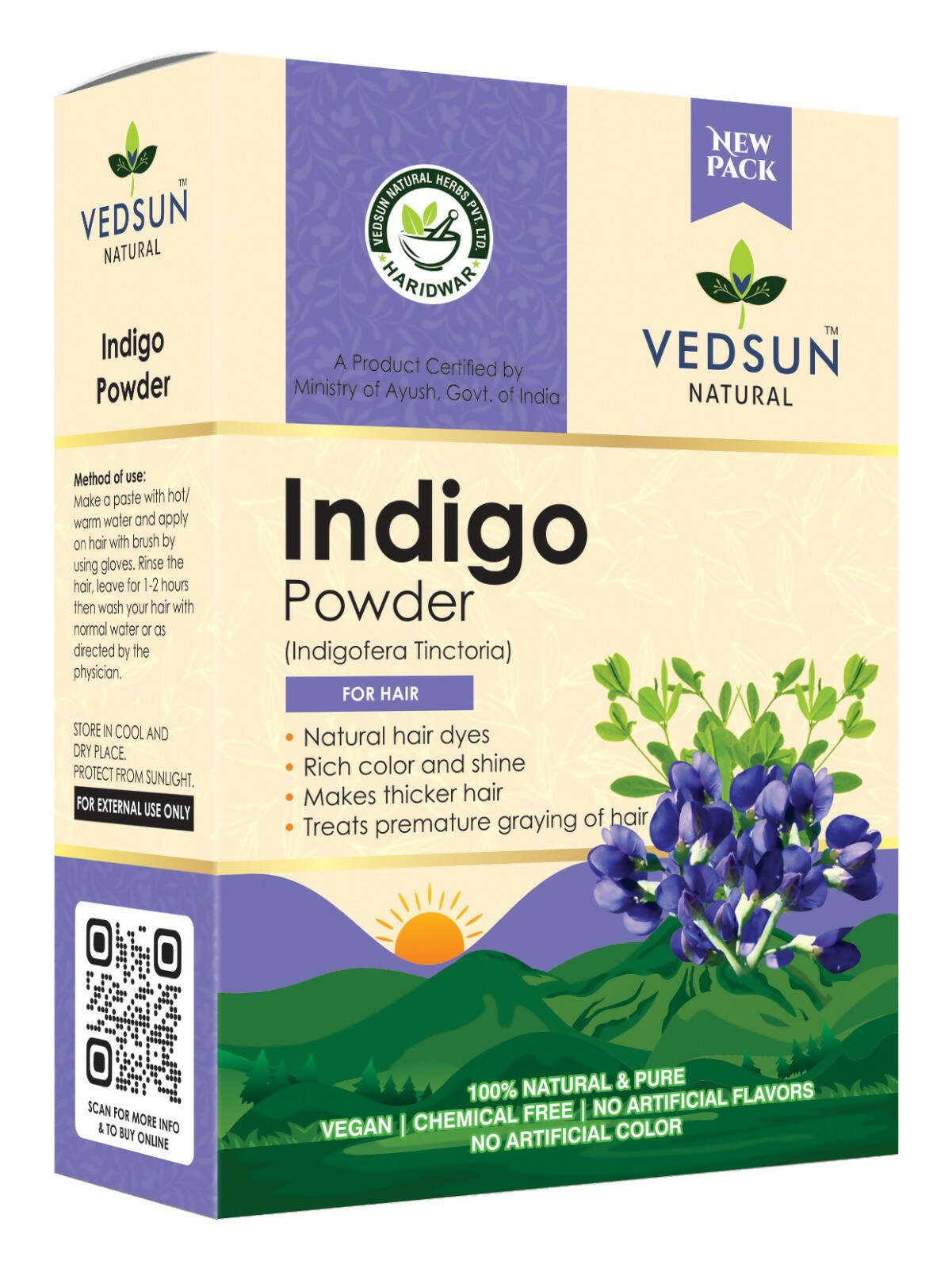 Vedsun Naturals Indigo Powder Organic and Pure For Hair Growth - Vedsun