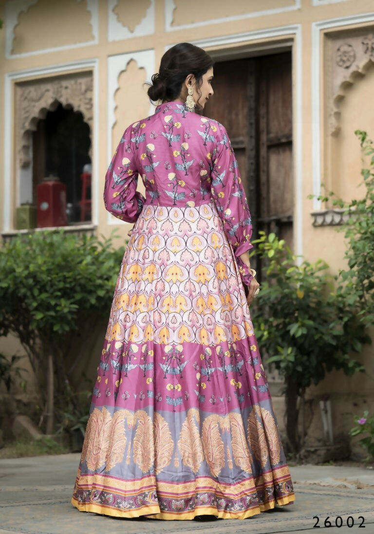 Wedding Designer Purple Soft Dola Silk Anarkali suit with Dupatta - Samanta - Swadesiicart