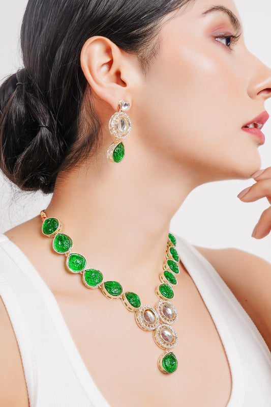 Divisha Alloy Gold-plated Green Jewellery Set | Swadesiicart