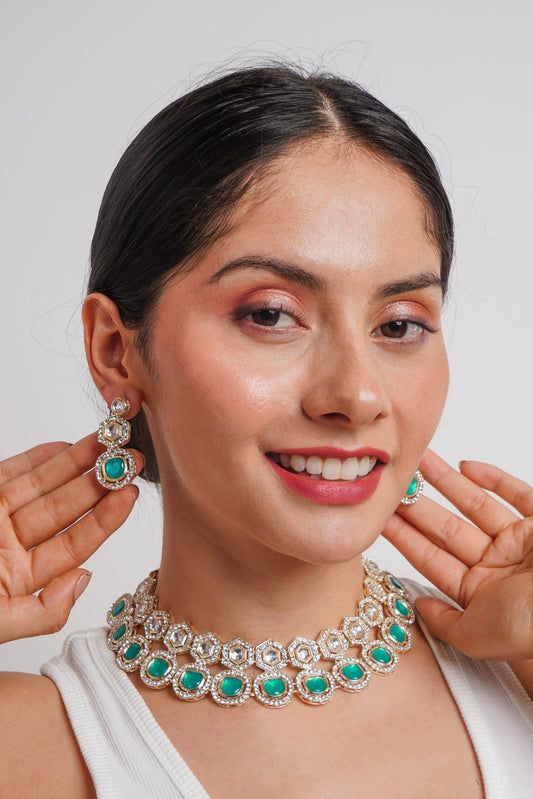 Divisha Alloy Gold-plated Green Jewellery Set | Swadesiicart